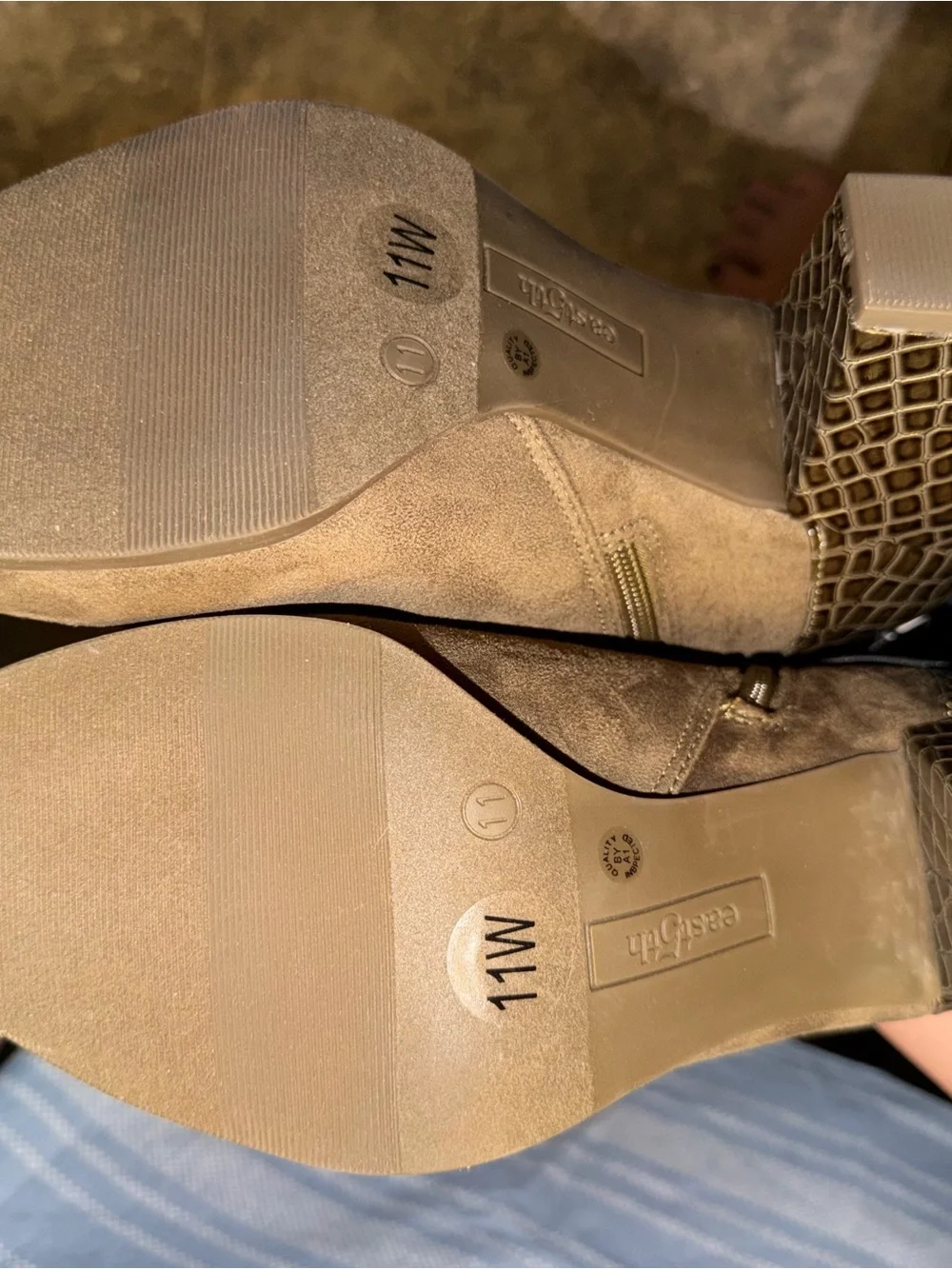 East 5th Taupe Suede Ankle Boots with Croc-Trim Strap